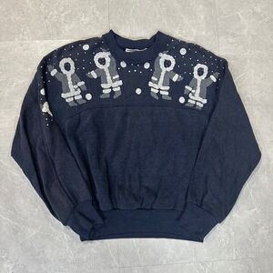 Vintage‎ Little Lisa Ltd Navy Blue Winter Graphic Sweatshirt Women Medium Retro